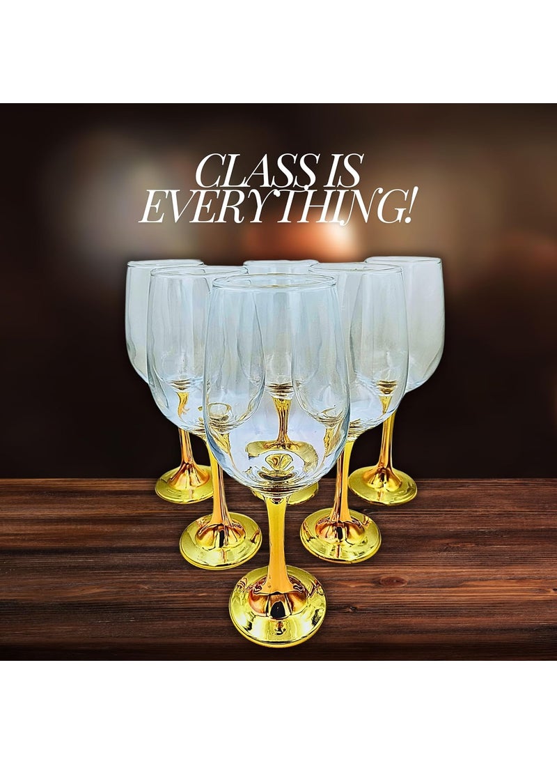 FALKOR Luxury Glassware 440 ML Japanese Gold Colour Plated Long stemmed Sparkling ChampagneWine Glasses for White or Red Wine Set of 6 for a Party Gifting or Even Display at Your bar of Home