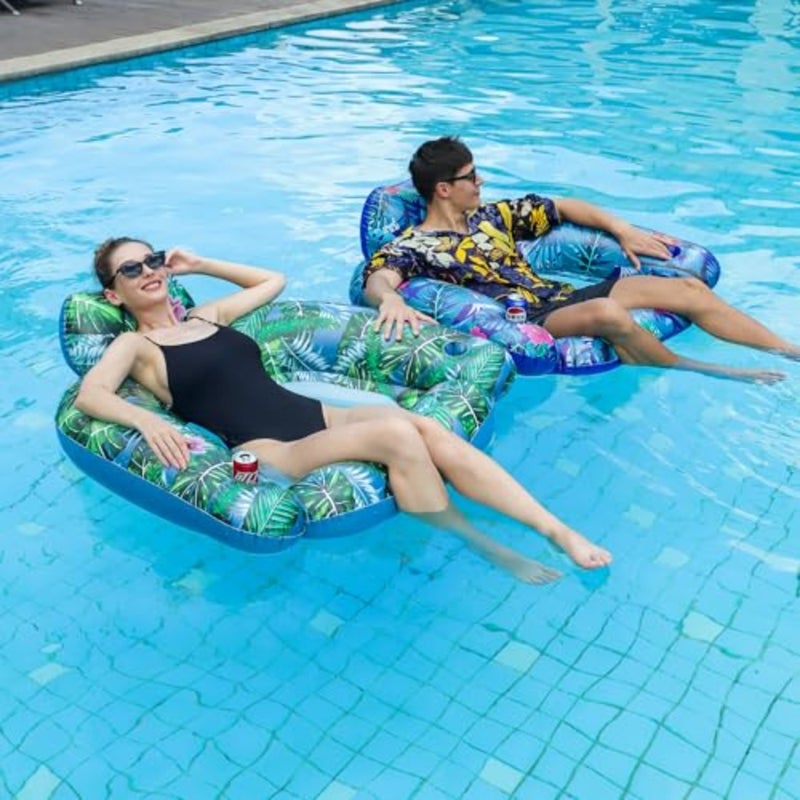 Inflatable Pool Float Chair for Adults, 2 Pack X-Large Floating Pool Chairs, Heavy Duty Swimming Pool Lounger Chair with Cup Holder, Pool Floaties Water Toys for Summer Party, Lake and Beach - Image 4