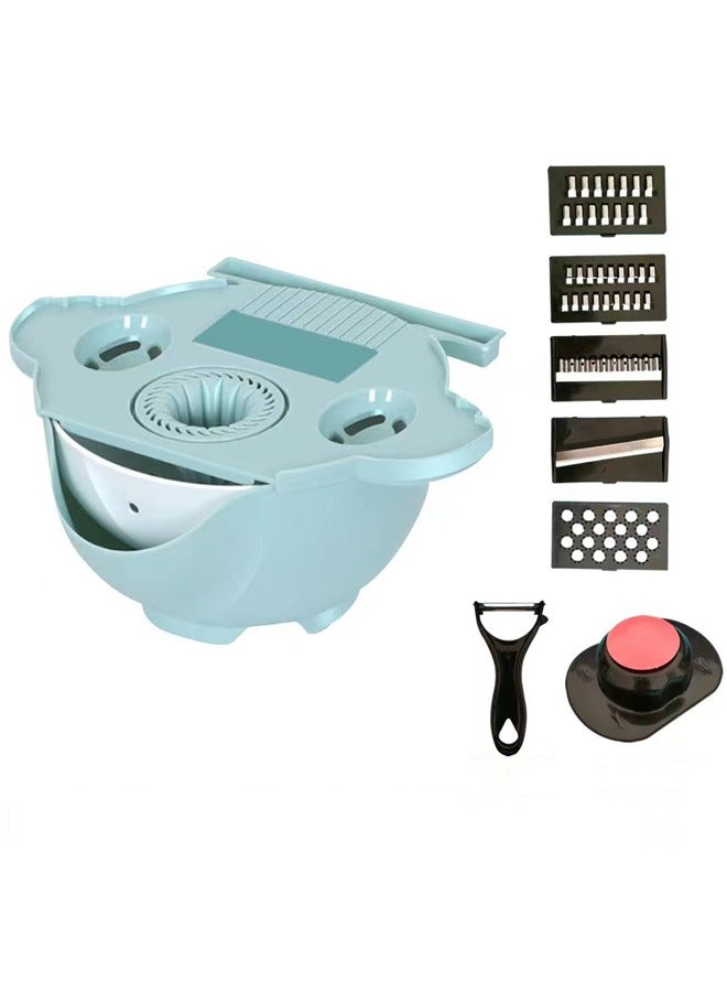 7 in 1 Multifunction Kitchen Gadget set Salad Spinner Vegetable Dryer Grater Slicer Large Salad Spinner and 5 Blade Slicer, Drainer, Vegetable Dryer with a Pouring Spout - Image 1