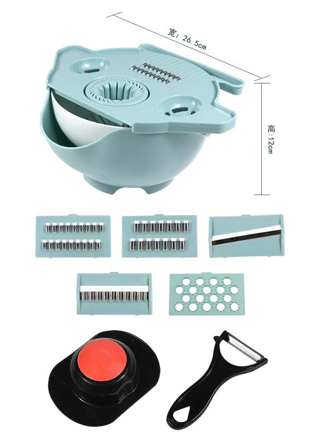 7 in 1 Multifunction Kitchen Gadget set Salad Spinner Vegetable Dryer Grater Slicer Large Salad Spinner and 5 Blade Slicer, Drainer, Vegetable Dryer with a Pouring Spout - Image 3