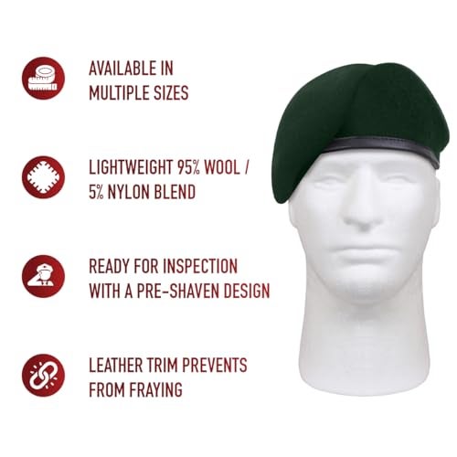 Rothco PreShaved Inspection Ready Beret Rugged Wool Hat Ready for Duty Green 7 14 - Image 3