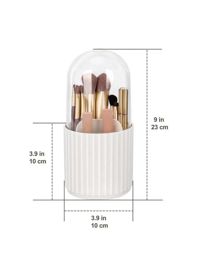 JessLab Makeup Brush Holder Organizer With Lid, 360 Degree Rotatable Makeup Brush Organizer Spinning Cosmetics Holders Brush Storage Box Display For Bathroom Vanity Countertop, White  - Image 2