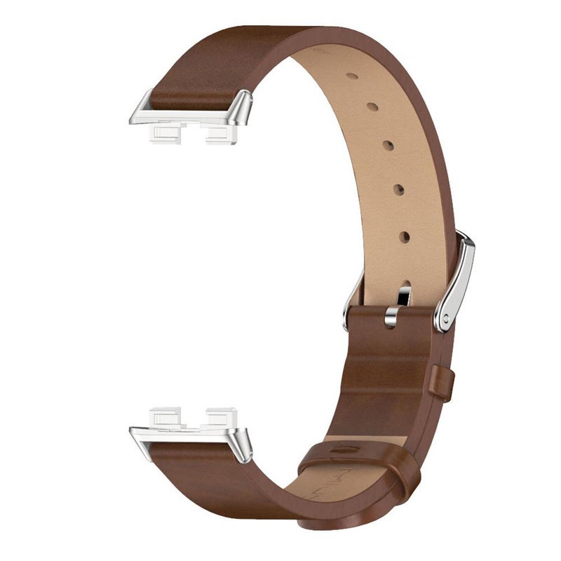 erorex For Huawei Band 10 / 9 / 8 Microfiber Pu Leather Watch Band(Brown Silver) - Image 2