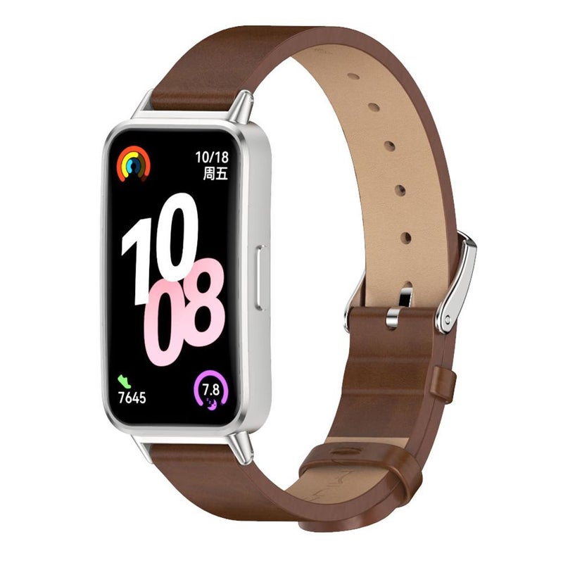 erorex For Huawei Band 10 / 9 / 8 Microfiber Pu Leather Watch Band(Brown Silver) - Image 1