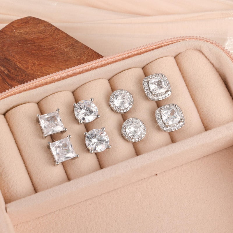 ALEXCRAFT Sterling Silver Stud Earrings for Men Women 18K White Gold Hypoallergenic Cubic Zirconia Earrings Big Large Simulated Diamond Halo Stud Earrings for Men 4 Pairs - Image 2