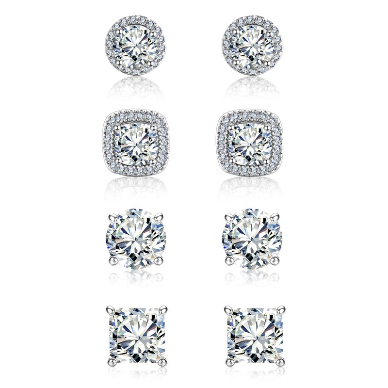 ALEXCRAFT Sterling Silver Stud Earrings for Men Women 18K White Gold Hypoallergenic Cubic Zirconia Earrings Big Large Simulated Diamond Halo Stud Earrings for Men 4 Pairs - Image 1