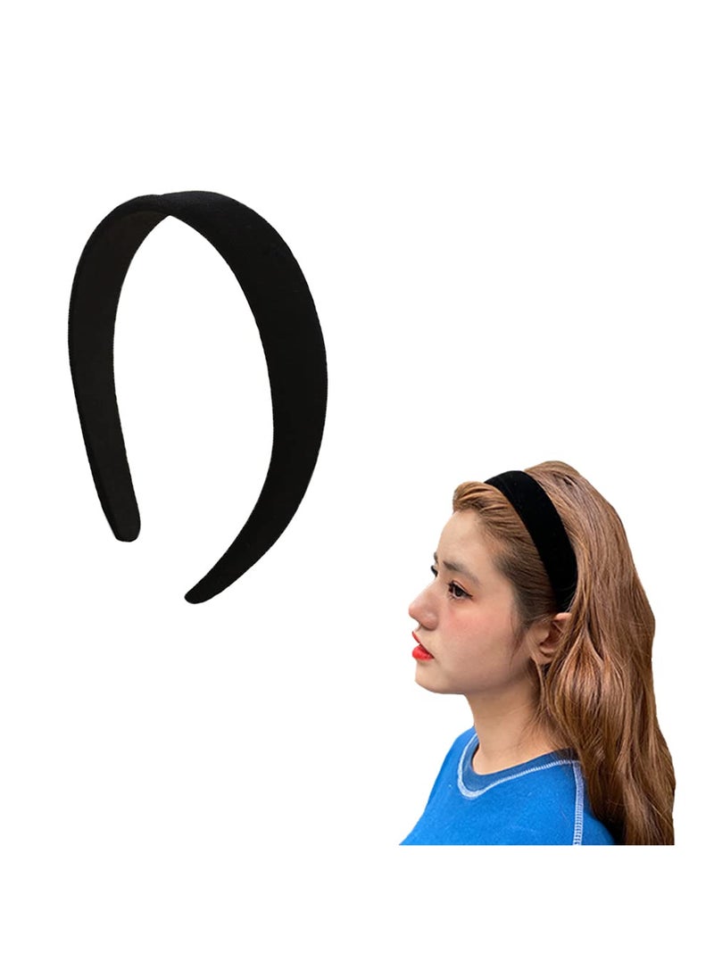 YALLNASL YALLNASL Black Padded Headband Satin Headbands for Women Girls Chunky Hairbands Thick Puffy Head Band Vintage Wide Pad Headband for Women Christmas Party Headbands Hair Accessories 
