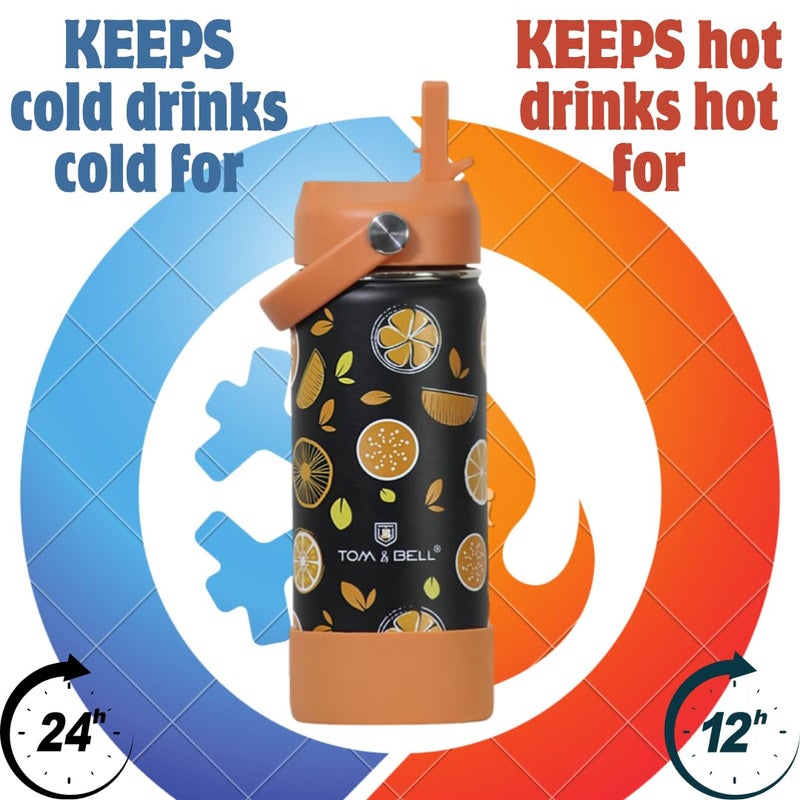 TOM  BELL Insulated Water Bottle for Kids 500ml,Double Wall Water Bottle for School, Sipper Bottle,Hot and Cold, Premium 304 Stainless Steel. (Orange, 500ml) - Image 2