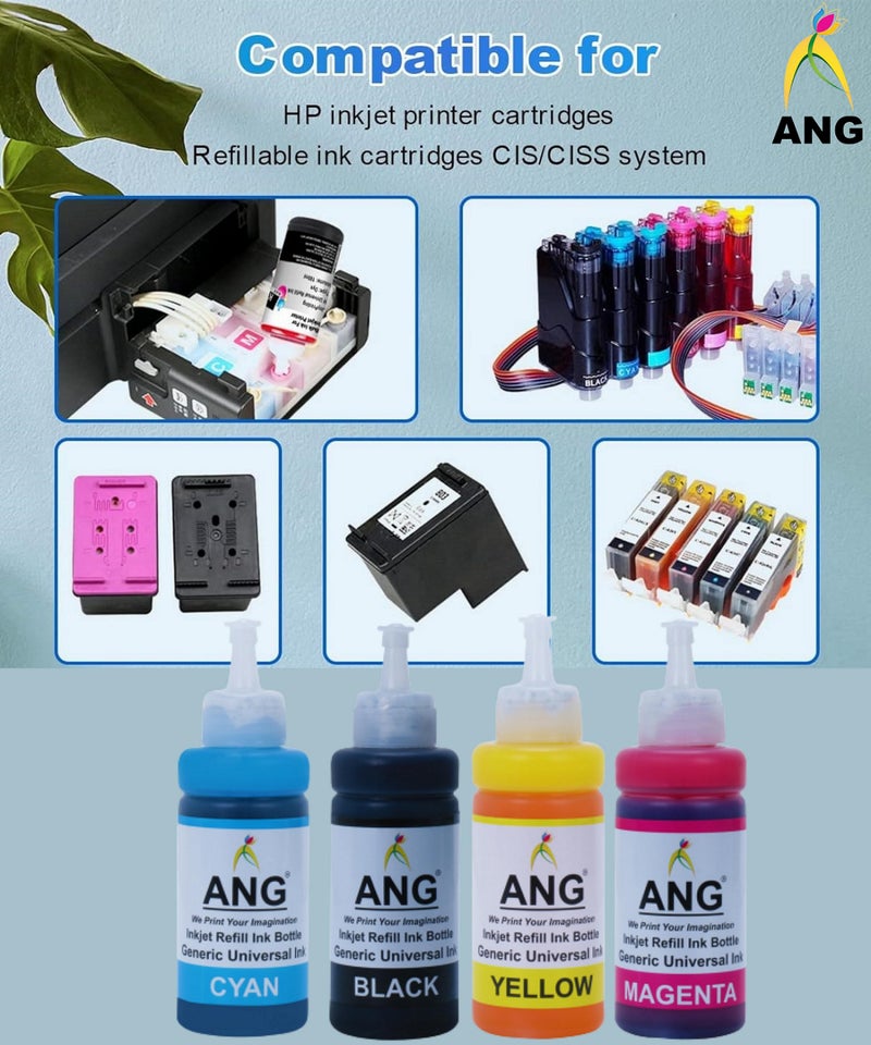 ANG Compatible Refill Ink for Pixma Printer 400gms Ink Suitable for E500, E510, E400, E410, E560, E470, E480, E417, E600, E610, E477 MG Series, MP Series, IP Series etc. 4 Black with 4 Syringes - Image 3