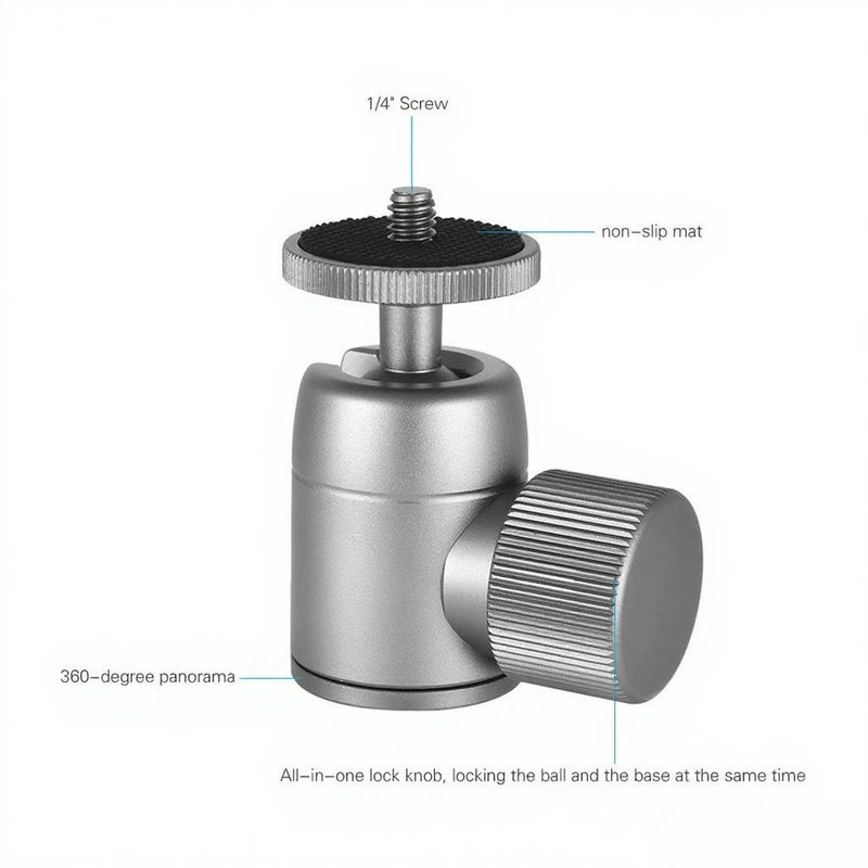 D-2 Mini Tripod Ball Head Aluminium Alloy Tripod Mount Ballhead with 1/4inch Srew 3/8inch Screw Hole 360° Rotating Panorama for Smartphones Cameras Max. Load 2kg - Image 3
