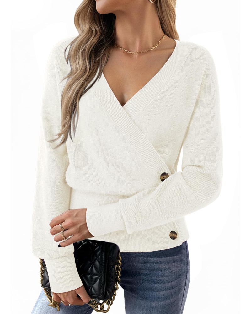 Timeson Sweaters for Women Trendy: Cozy Pullover Lightweight â€” Business Casual Sweaters for Women Off The Shoulder White Warm Long Sleeve V Neck Knitted Tops Fashion Soft Work Office Winter Clothing - Image 4
