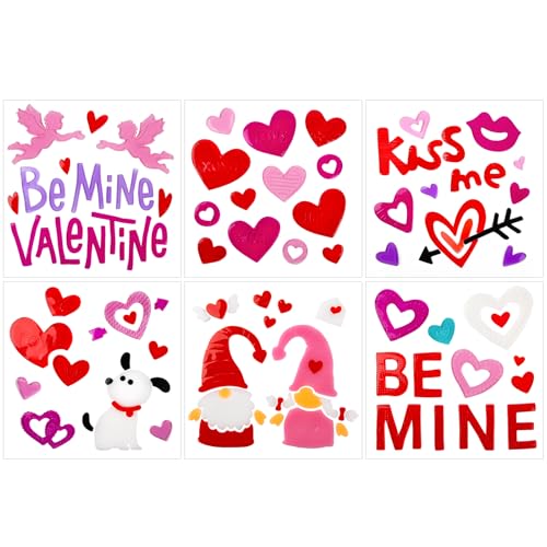 HOHUCRAB Valentines Window Clings Gel, Kiss Me, Be Mine Valentine,Cupid,Heart Love Gnome Window Clings for Glass Windows,Valentines Window Stickers,Valentines Day Decorations - Image 1