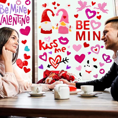 HOHUCRAB Valentines Window Clings Gel, Kiss Me, Be Mine Valentine,Cupid,Heart Love Gnome Window Clings for Glass Windows,Valentines Window Stickers,Valentines Day Decorations - Image 4