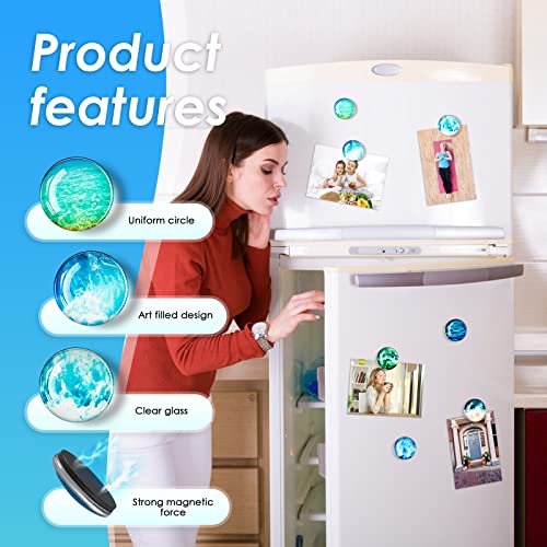 Bamsod 12 PCS Glass Strong Refrigerator Magnets, Ocean Pattern Series Whiteboard Magnets for Office Cabinets Round Fridge Stickers Home Kitchen Decor - Image 4