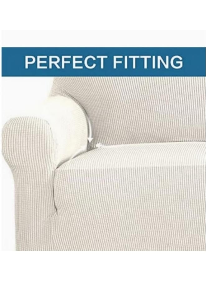 غلاف أريكة قابلة للتمدد لثلاثة مقاعد، قماش جاكار من البوليستر والإيلاستاند صغير الحجم، واقي أثاث للأريكة ناعم مع قاعدة مرنة لغرفة المعيشة، الأطفال، الحيوانات الأليفة (أريكة، أبيض) - Image 4