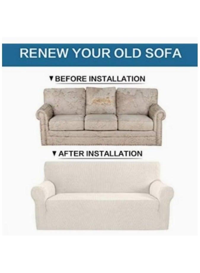 غلاف أريكة قابلة للتمدد لثلاثة مقاعد، قماش جاكار من البوليستر والإيلاستاند صغير الحجم، واقي أثاث للأريكة ناعم مع قاعدة مرنة لغرفة المعيشة، الأطفال، الحيوانات الأليفة (أريكة، أبيض) - Image 5