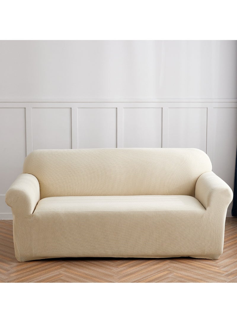 غلاف أريكة قابلة للتمدد لثلاثة مقاعد، قماش جاكار من البوليستر والإيلاستاند صغير الحجم، واقي أثاث للأريكة ناعم مع قاعدة مرنة لغرفة المعيشة، الأطفال، الحيوانات الأليفة (أريكة، أبيض) - Image 1