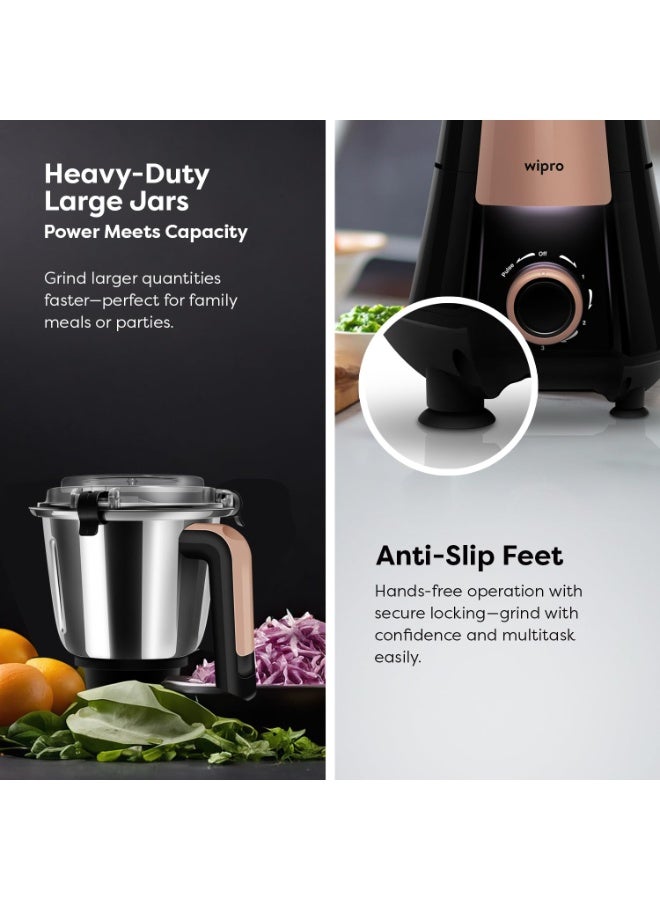 Wipro Elato Divine FMG 215 800 Watt Mixer Grinder with 4 Jars,Heavy Duty 100% Copper Ball Bearing Motor with 5 Year Warranty,Superfast Grinding,Clip Lids - Hands Free use, 4 Jars Mixer Grinder,Black - Image 4
