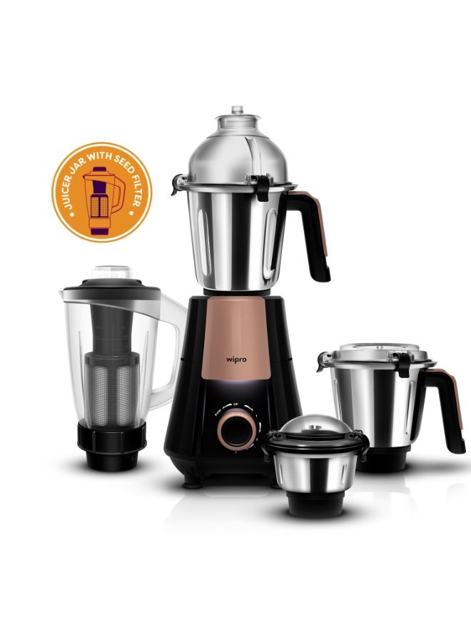 Wipro Elato Divine FMG 215 800 Watt Mixer Grinder with 4 Jars,Heavy Duty 100% Copper Ball Bearing Motor with 5 Year Warranty,Superfast Grinding,Clip Lids - Hands Free use, 4 Jars Mixer Grinder,Black - Image 2