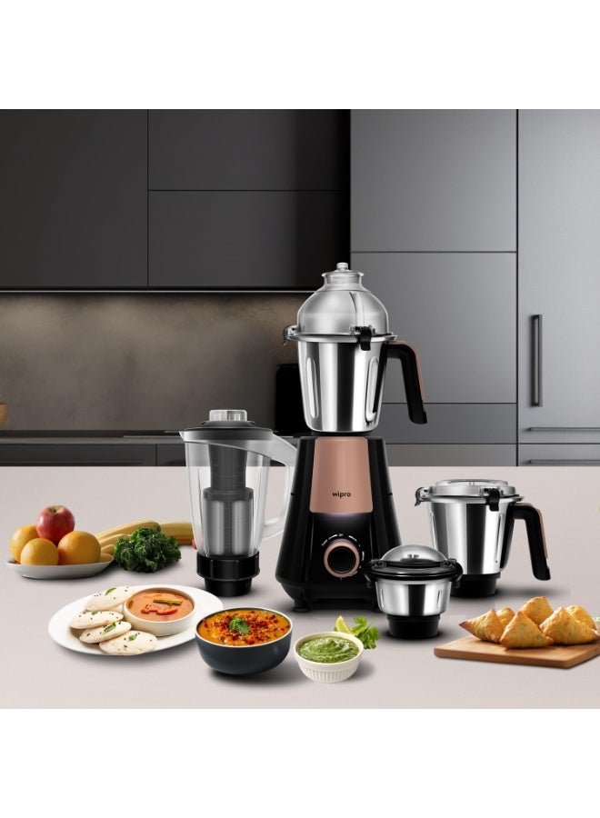 Wipro Elato Divine FMG 215 800 Watt Mixer Grinder with 4 Jars,Heavy Duty 100% Copper Ball Bearing Motor with 5 Year Warranty,Superfast Grinding,Clip Lids - Hands Free use, 4 Jars Mixer Grinder,Black - Image 3