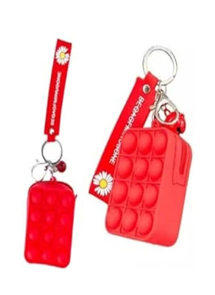 "Innovative Silicone Fidget Keychain Stress Relief Toy with Bubbles (Red)."  - Image 1