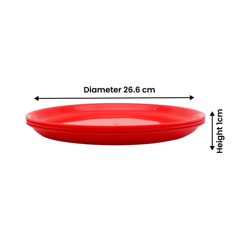 ABCDEF Jaycee Pack of 6 Plastic Unbreakable Round Microwave Safe Full Dinner Plates and Bowls Set Dinner Set (Red) - Image 4