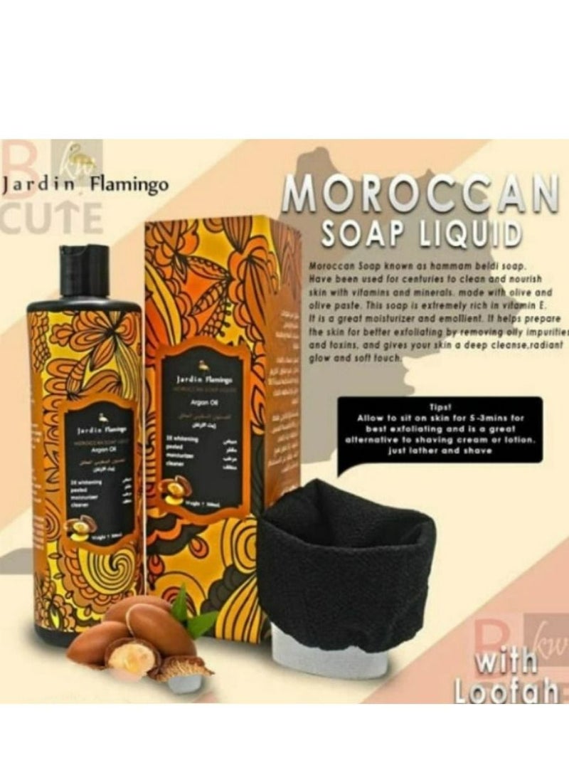 Jardin Flamingo - Moroccan Soap Liquid Argan Oil With Loofah Multicolored 500 ML - Image 1