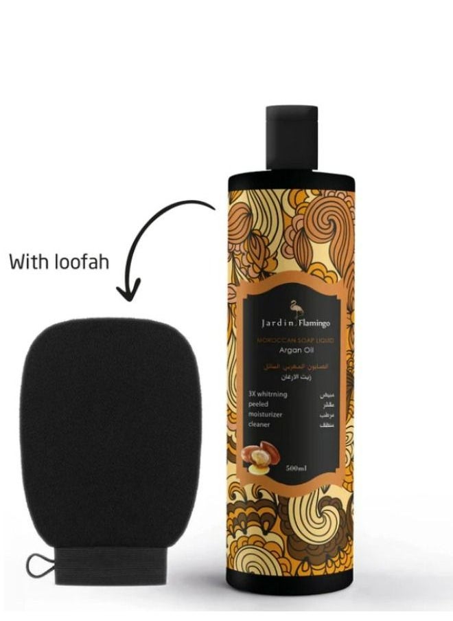 Jardin Flamingo - Moroccan Soap Liquid Argan Oil With Loofah Multicolored 500 ML - Image 1