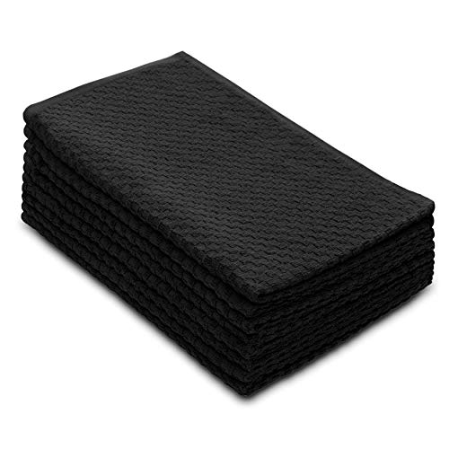 Cotton Craft  8 Pack  Euro Cafe Waffle Weave Terry Kitchen Towels  16x28 Inches Black  420 GSM quality Ringspun 2 Ply Cotton  Highly Absorbent Low Lint  Multi Purpose