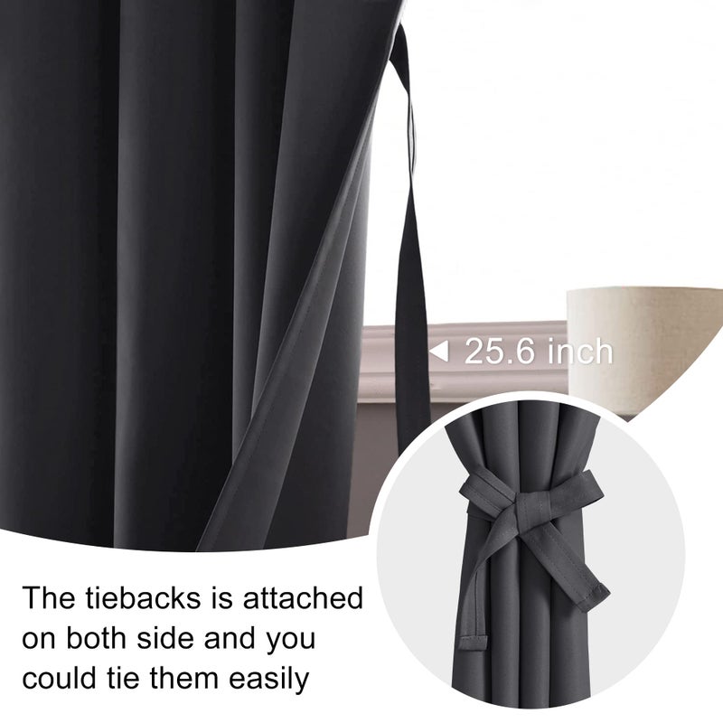 JIUZHEN Blackout Curtains for Bedroom - Thermal Insulated Room Darkening Rod Pocket Curtains for Living Room  Set of 2 Panels with Tiebacks  60 x 72 Inch Length  Dark Grey - Image 3