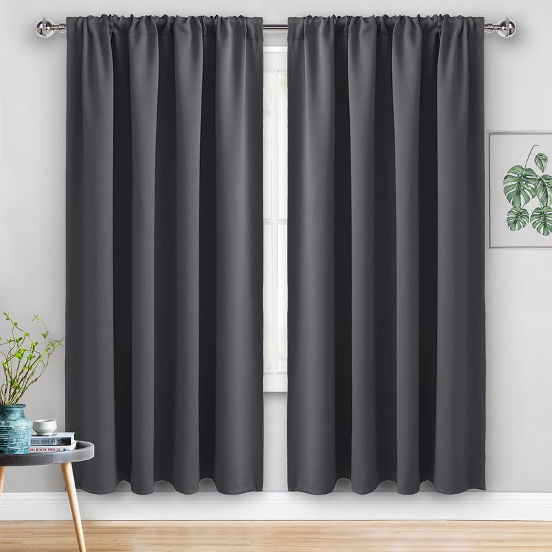 JIUZHEN Blackout Curtains for Bedroom - Thermal Insulated Room Darkening Rod Pocket Curtains for Living Room  Set of 2 Panels with Tiebacks  60 x 72 Inch Length  Dark Grey - Image 2
