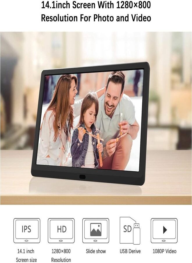 Generic - 14 Inch Smart Digital Frame, 1280x800P with Remote Control, 1080P High Resolution Video Playback, Auto On/Off Timer, Easy Plug, Play for All Ages, Black - Image 1