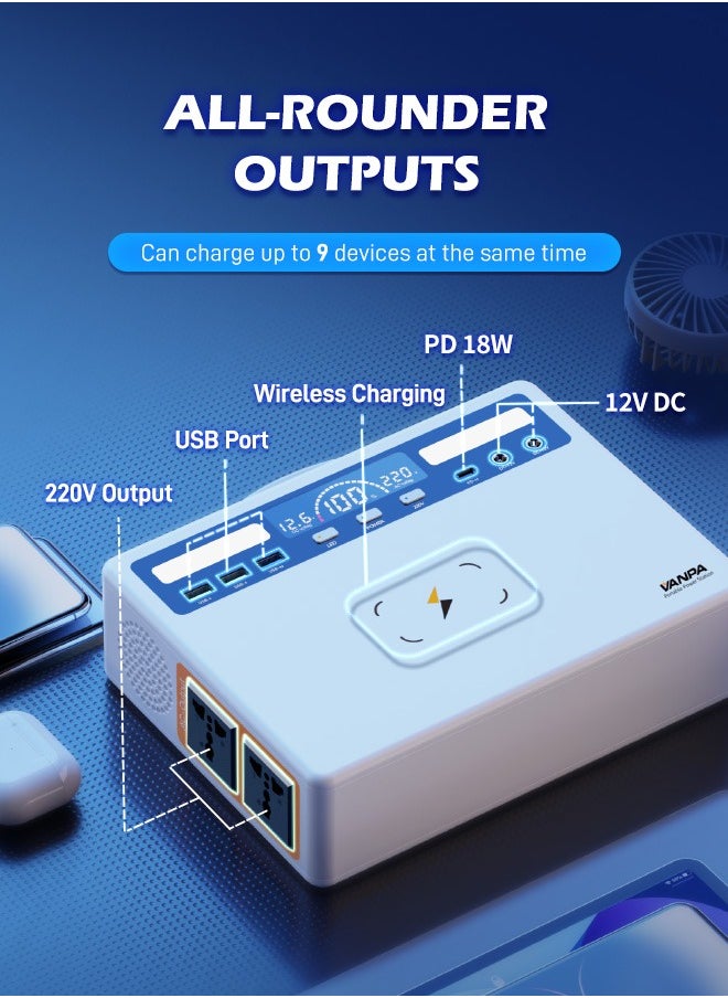 VANPA - 300W Portable Power Station, 200/300WH Portable Power, Large Capacity Lithium Battery Solar Generator Powerbank For Camping - Image 1