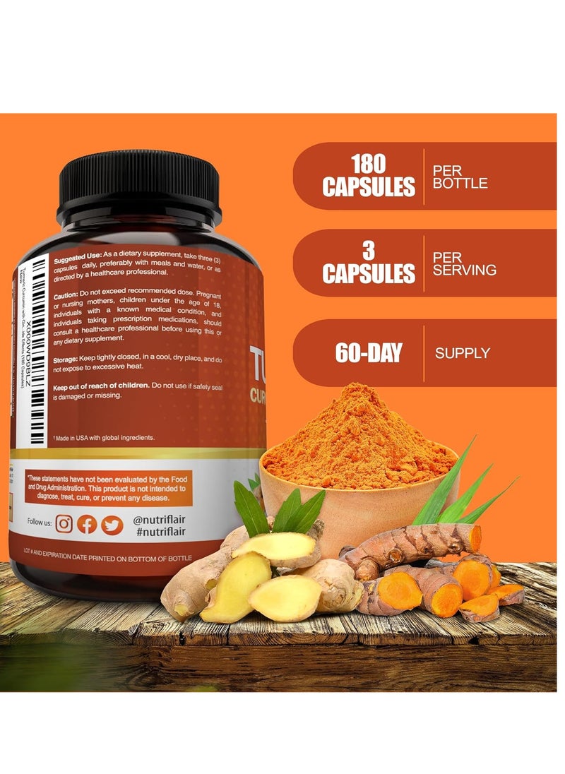Turmeric Curcumin with Ginger and BioPerine Joint Support, Antioxidant, Anti Aging 2250mg 180 Caps 60 Servings