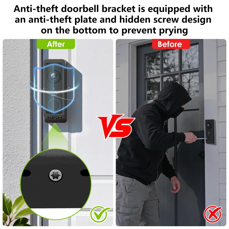 Annkoifu No-Drill Adhesive Doorbell Mount for Eufy Doorbell E340, Door Mounting Holder Bracket for Eufy E340, Not Block Motion Sensor, Anti-Theft Camera Mount for Eufy Doorbell Camera - Image 3