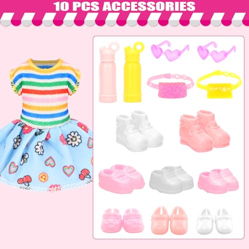Miunana 22 Pcs Mini 5 inch Doll Clothes and Accessories Including 4 Sets Fashion Dresses 4 Casual Tops and Pants Outifits 4 Swimsuits with 4 Shoes 2 Glasses 2 Shoulder Bag for 5-5.3 Inch Dolls - Image 5