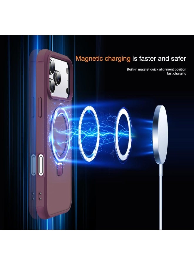 Compatible with iPhone 17 Pro Max Case with Invisible Magnetic O-Ring Stand Military-Grade Translucent Case for iPhone 17 ProMax 6.9" [Compatible with Mag-Safe][Great Grip Feeling], wine red - Image 2