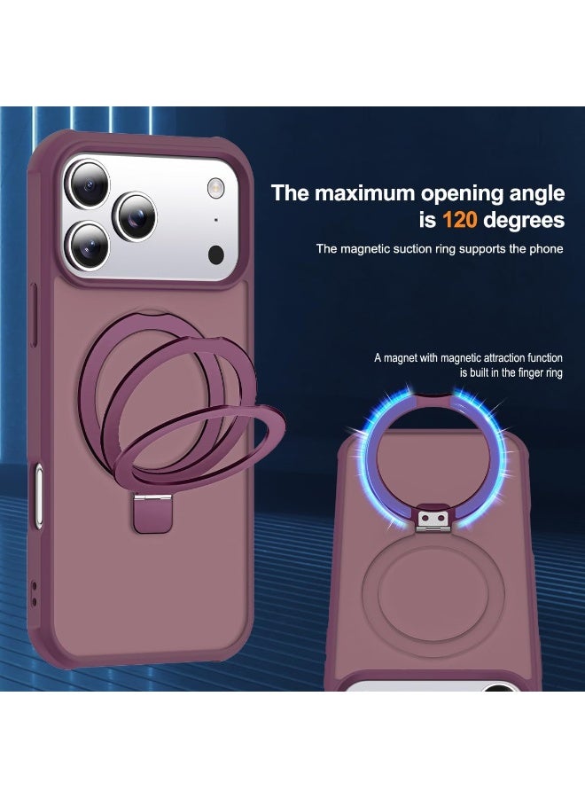 Compatible with iPhone 17 Pro Max Case with Invisible Magnetic O-Ring Stand Military-Grade Translucent Case for iPhone 17 ProMax 6.9" [Compatible with Mag-Safe][Great Grip Feeling], wine red - Image 4