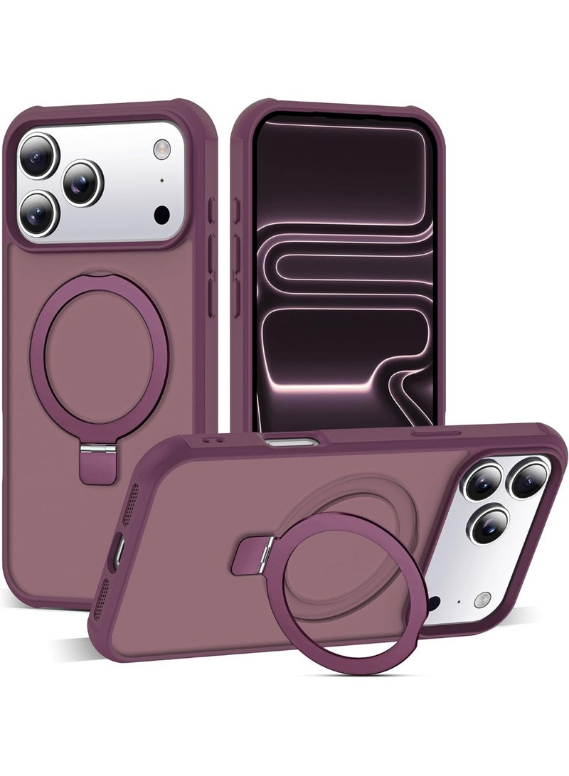 Compatible with iPhone 17 Pro Max Case with Invisible Magnetic O-Ring Stand Military-Grade Translucent Case for iPhone 17 ProMax 6.9" [Compatible with Mag-Safe][Great Grip Feeling], wine red - Image 1