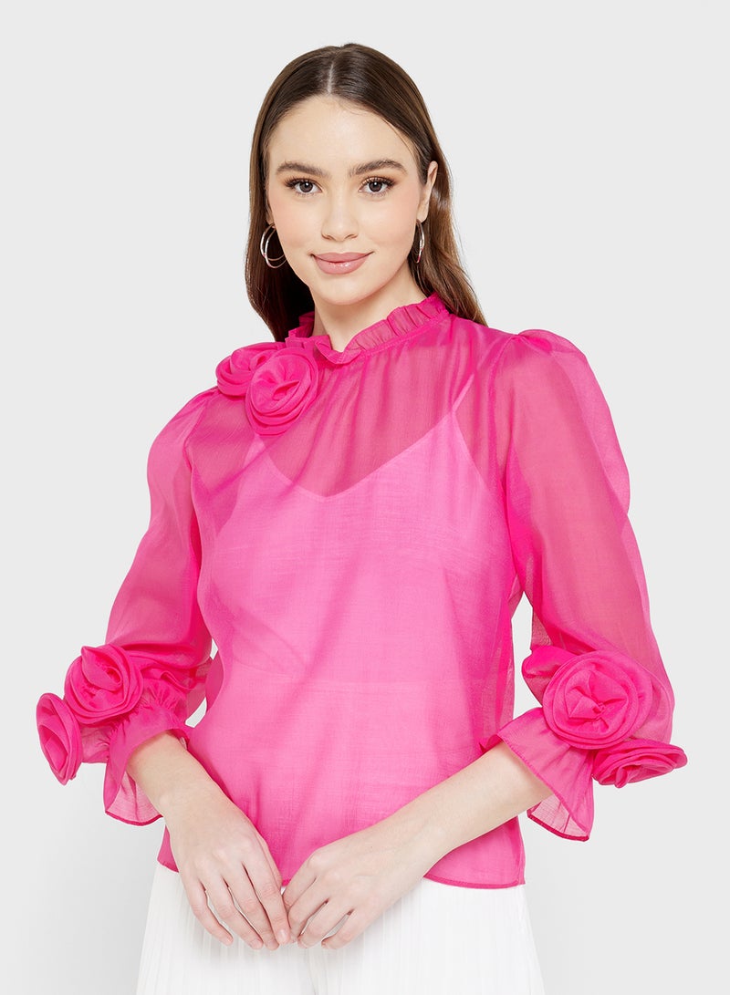 ELLA Sheer Blouse With 3D Rose - Image 1