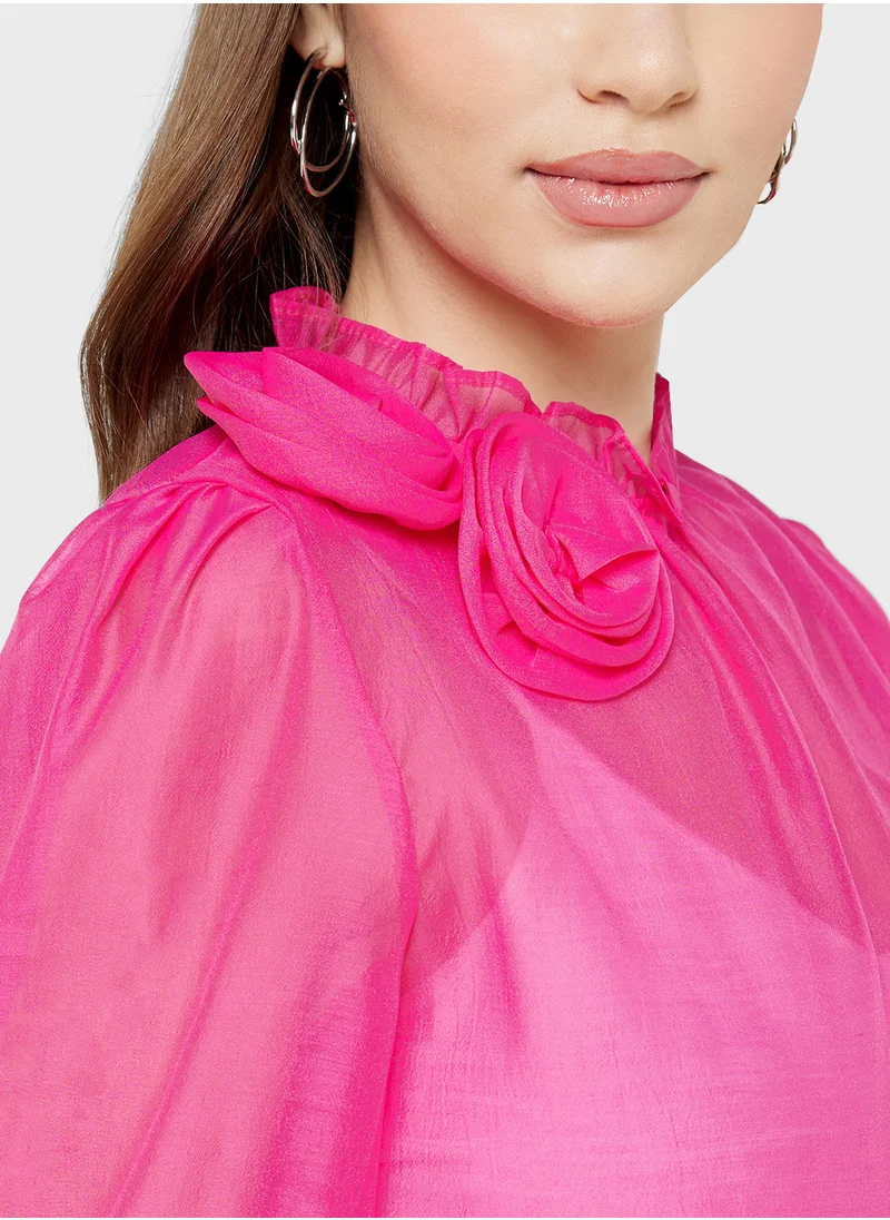 ELLA Sheer Blouse With 3D Rose