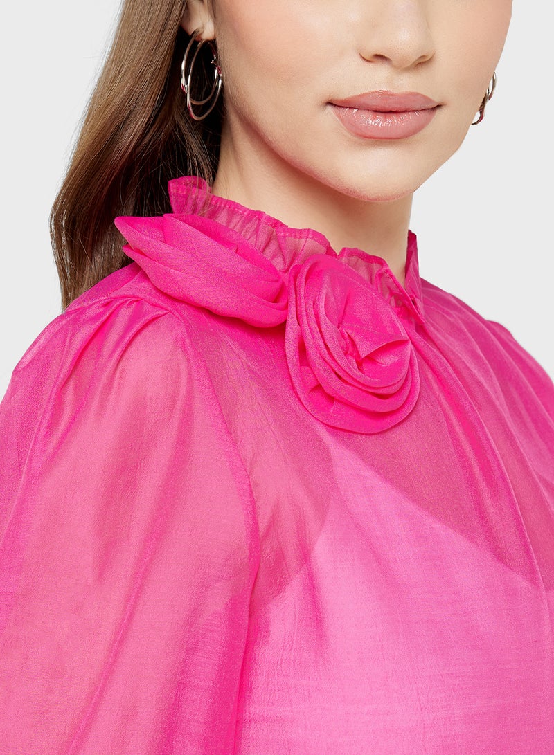 ELLA Sheer Blouse With 3D Rose - Image 3