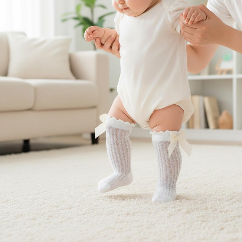 KUNAL 10 Pairs Newborn Knee High Socks Girl,Baby Knee Cotton Bow Ruffle Socks,Baby High Hose for Girls Boys Infant Toddler - Image 2