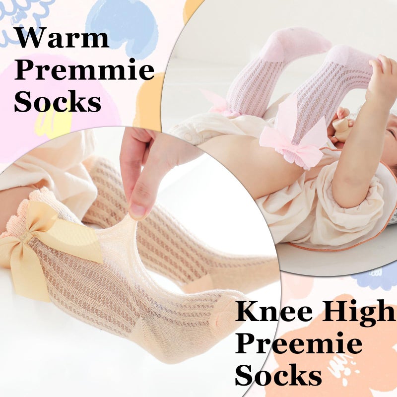 KUNAL 10 Pairs Newborn Knee High Socks Girl,Baby Knee Cotton Bow Ruffle Socks,Baby High Hose for Girls Boys Infant Toddler - Image 5