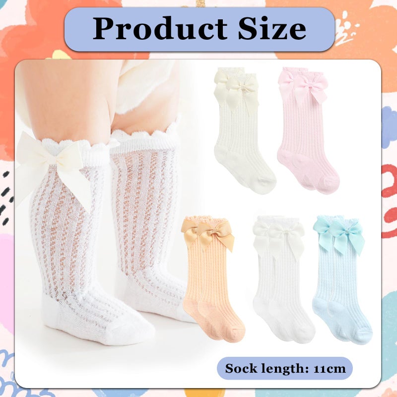 KUNAL 10 Pairs Newborn Knee High Socks Girl,Baby Knee Cotton Bow Ruffle Socks,Baby High Hose for Girls Boys Infant Toddler - Image 3