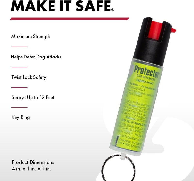 sabre Protector Dog Spray with Key Ring, 14 Bursts, 12-Foot (4-Meter) Range, Humane Dog Attack Deterrent, Maximum Strength Allowed By EPA - Image 1