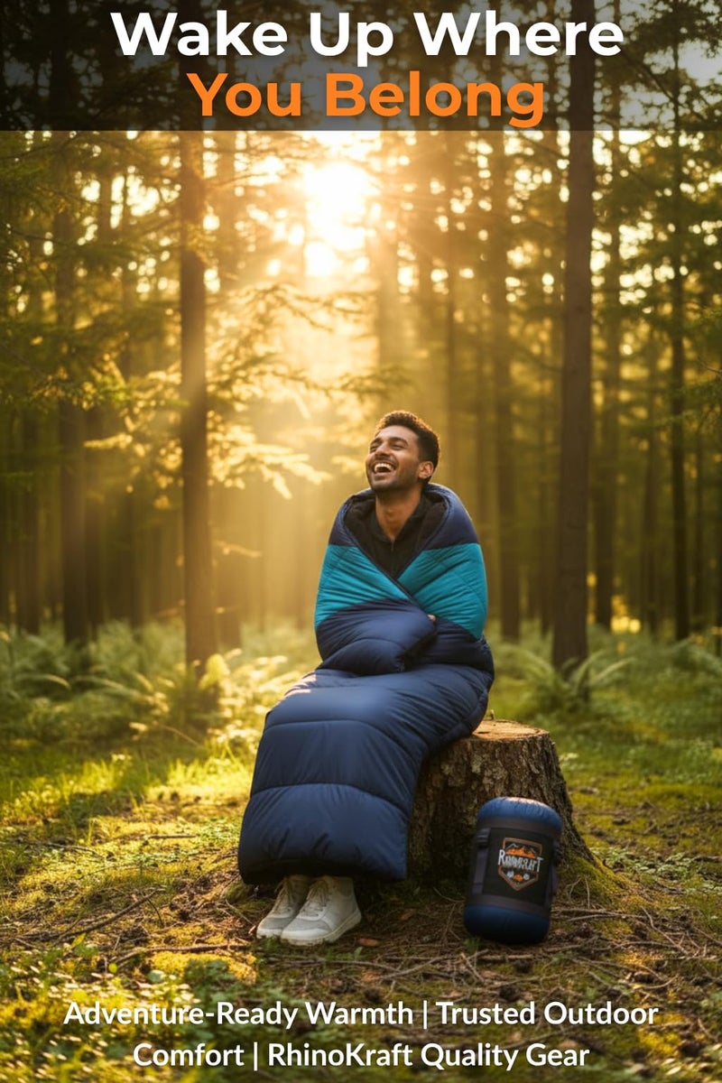 RhinoKraft Ultra-Light Zero Degree Envelope Sleeping Bag for Adults for Mild to Harsh Winter, Portable with Compression Sack for Camping, Trekking, Hiking and Outdoor Activities - Image 4