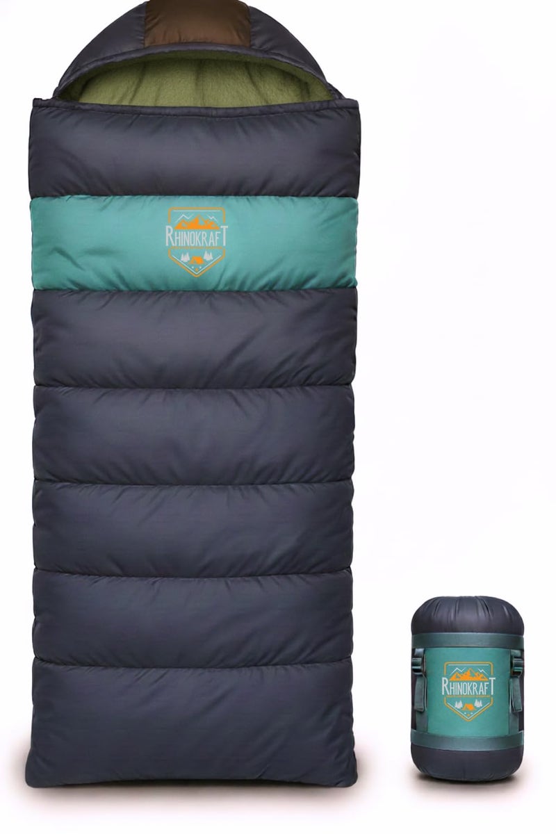 RhinoKraft Ultra-Light Zero Degree Envelope Sleeping Bag for Adults for Mild to Harsh Winter, Portable with Compression Sack for Camping, Trekking, Hiking and Outdoor Activities - Image 1
