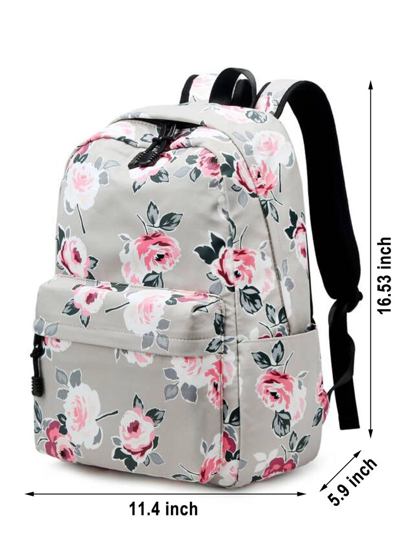 School Backpack for Teen Girls Kids Bookbags Water Resistant Floral with Lunch Box Pencil Case