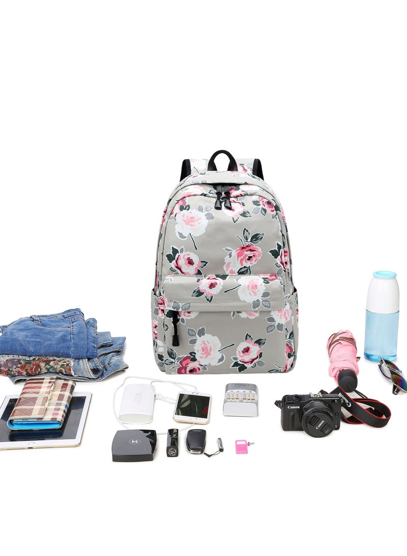 School Backpack for Teen Girls Kids Bookbags Water Resistant Floral with Lunch Box Pencil Case